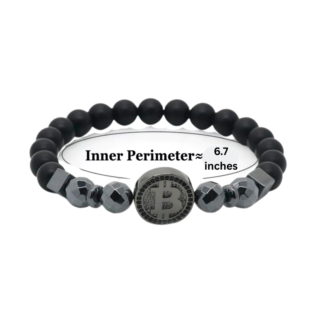 Bitcoin Black Stone Charm Unisex Bracelet