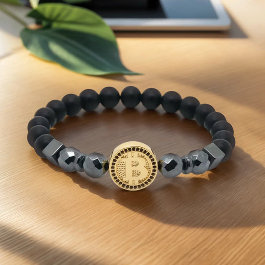Bitcoin Black Stone Charm Unisex Bracelet