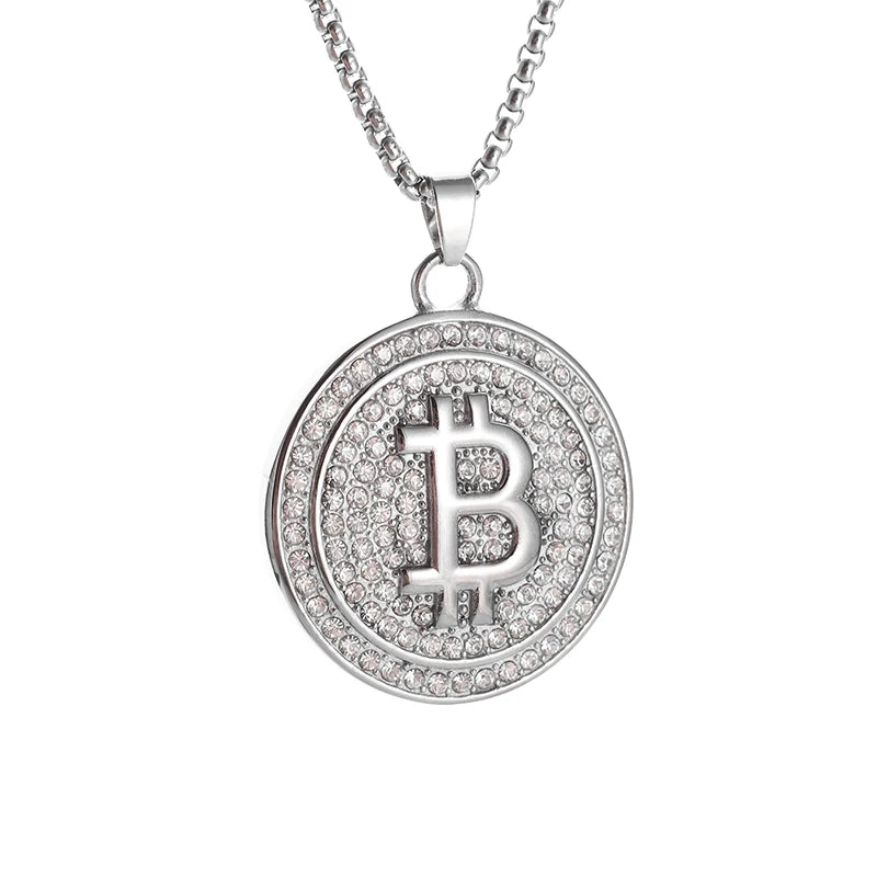 Bitcoin Pendant Necklace with Rhinestones