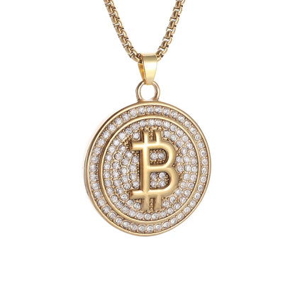 Bitcoin Pendant Necklace with Rhinestones