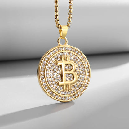Bitcoin Pendant Necklace with Rhinestones