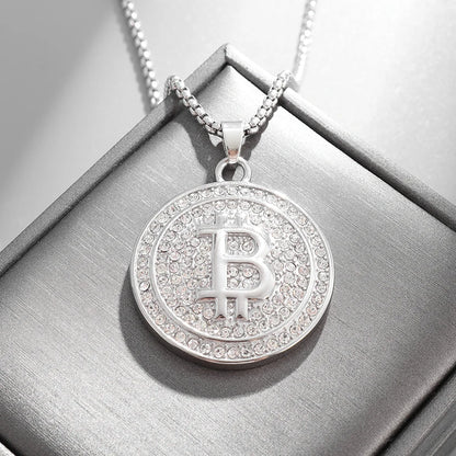 Bitcoin Pendant Necklace with Rhinestones