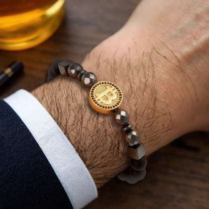 Bitcoin Black Stone Charm Unisex Bracelet