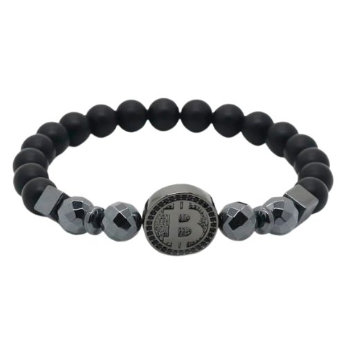 Bitcoin Black Stone Charm Unisex Bracelet