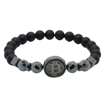 Bitcoin Black Stone Charm Unisex Bracelet